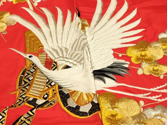 平和屋本店●色打掛　和装　婚礼　結婚式　花嫁　神社挙式　総刺繍　飛鶴御所車枝梅文　金銀糸　逸品　AABJ2763fw