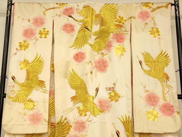 平和屋本店●色打掛　和装　婚礼　結婚式　花嫁　神社挙式　駒刺繍　飛鶴枝梅文　金糸　逸品　AABJ2764fw