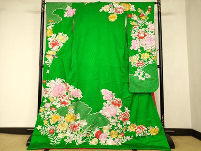 平和屋本店●お引きずり・お引き摺り・引き振袖　和装　結婚式　舞妓　芸妓　芸者　衣装　駒刺繍　草花雲取り文　金銀糸　逸品　AABJ2766fw