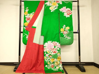 平和屋本店●お引きずり・お引き摺り・引き振袖　和装　結婚式　舞妓　芸妓　芸者　衣装　駒刺繍　草花雲取り文　金銀糸　逸品　AABJ2766fw