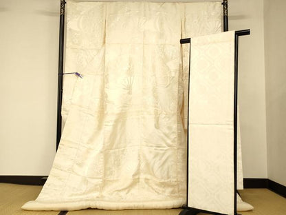 平和屋本店●白打掛　白無垢・袋帯セット　和装　婚礼　結婚式　花嫁　神社挙式　唐織　扇子草花文　梅　逸品　AABJ2768fw