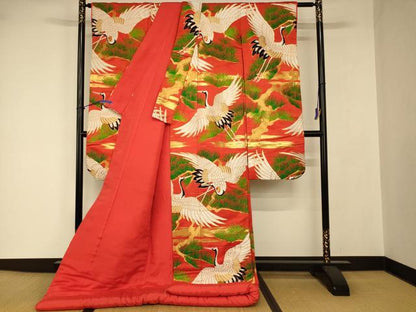 平和屋本店●色打掛　和装　婚礼　結婚式　花嫁　神社挙式　唐織　飛鶴枝松文　金銀糸　逸品　AABJ2769fw