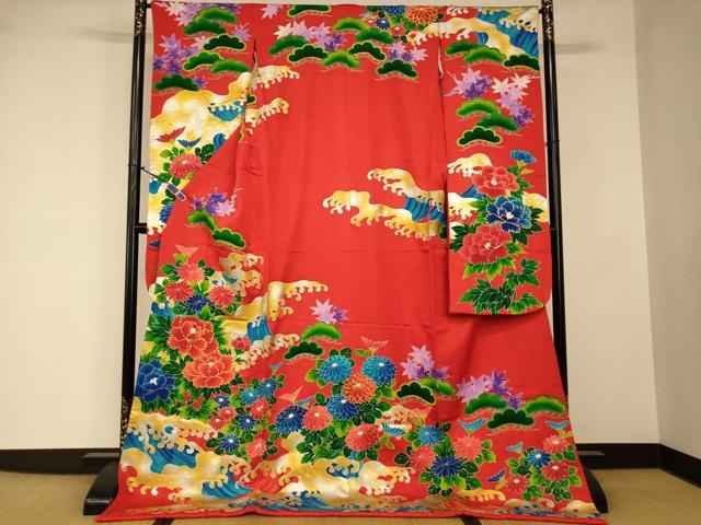平和屋本店●お引きずり・お引き摺り・引き振袖　和装　結婚式　舞妓　芸妓　芸者　衣装　駒刺繍　立波草花文　金銀彩　逸品　AABJ2772fw