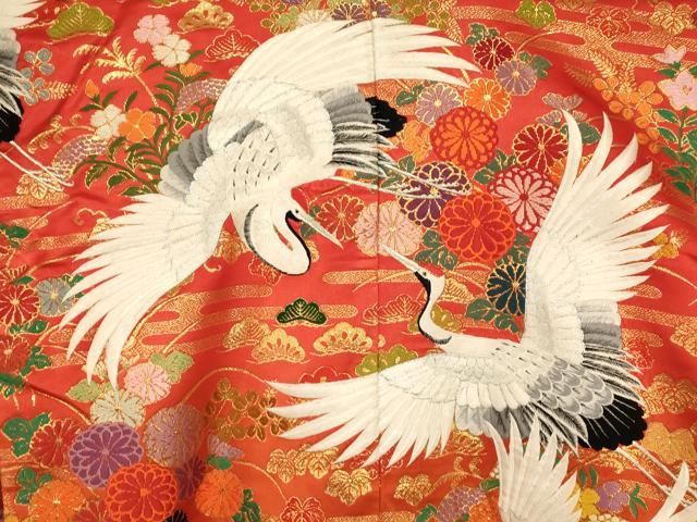 平和屋本店●色打掛　和装　婚礼　結婚式　花嫁　神社挙式　唐織　飛鶴吉祥草花文　暈し染め　金銀糸　逸品　AABJ2773fw