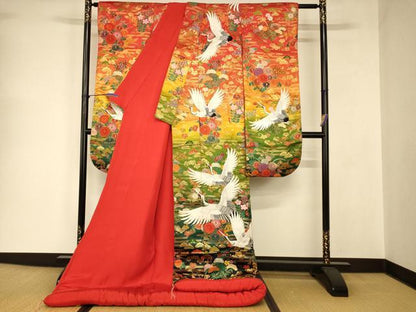 平和屋本店●色打掛　和装　婚礼　結婚式　花嫁　神社挙式　唐織　飛鶴吉祥草花文　暈し染め　金銀糸　逸品　AABJ2773fw