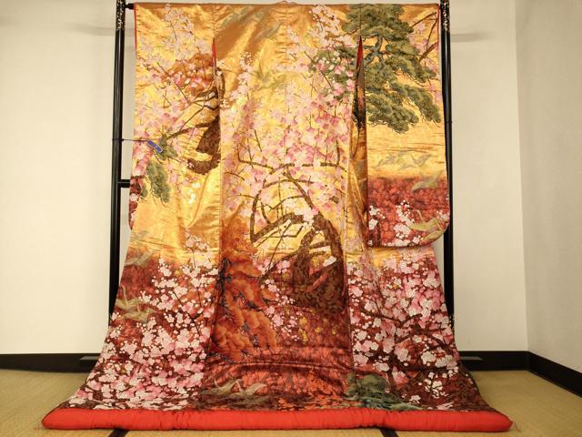 平和屋本店●色打掛　和装　婚礼　結婚式　花嫁　神社挙式　唐織　飛鶴枝梅松文　金糸　逸品　AABJ2778fw