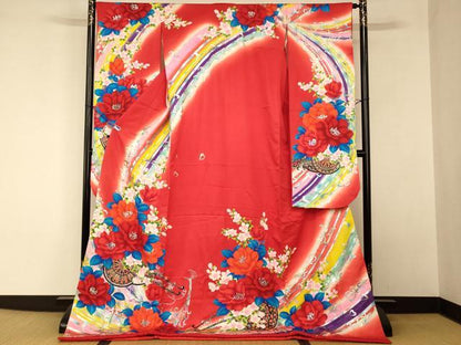平和屋本店●お引きずり・お引き摺り・引き振袖　和装　結婚式　舞妓　芸妓　芸者　衣装　孔雀花車文　暈し染め　銀彩　逸品　AABJ2781fw