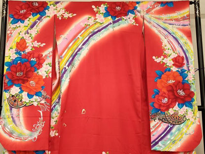 平和屋本店●お引きずり・お引き摺り・引き振袖　和装　結婚式　舞妓　芸妓　芸者　衣装　孔雀花車文　暈し染め　銀彩　逸品　AABJ2781fw