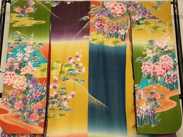 平和屋本店●お引きずり・お引き摺り・引き振袖 和装 結婚式 舞妓 芸妓 芸者 衣装 駒刺繍 風景草花文 暈し染め 金彩 逸品 AABJ2782fw