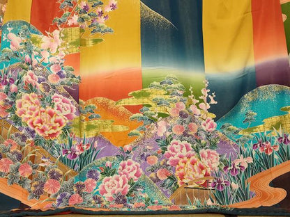 平和屋本店●お引きずり・お引き摺り・引き振袖 和装 結婚式 舞妓 芸妓 芸者 衣装 駒刺繍 風景草花文 暈し染め 金彩 逸品 AABJ2782fw