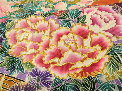 平和屋本店●お引きずり・お引き摺り・引き振袖 和装 結婚式 舞妓 芸妓 芸者 衣装 駒刺繍 風景草花文 暈し染め 金彩 逸品 AABJ2782fw
