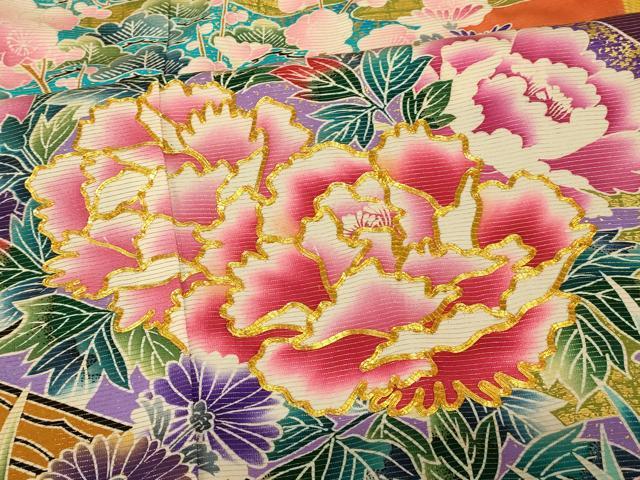 平和屋本店●お引きずり・お引き摺り・引き振袖 和装 結婚式 舞妓 芸妓 芸者 衣装 駒刺繍 風景草花文 暈し染め 金彩 逸品 AABJ2782fw