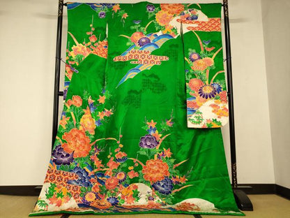 平和屋本店●お引きずり・お引き摺り・引き振袖　和装　結婚式　舞妓　芸妓　芸者　衣装　駒刺繍　吉祥草花文　逸品　AABJ2787fw
