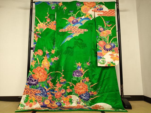 平和屋本店●お引きずり・お引き摺り・引き振袖　和装　結婚式　舞妓　芸妓　芸者　衣装　駒刺繍　吉祥草花文　逸品　AABJ2787fw