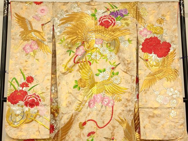 平和屋本店●色打掛　和装　婚礼　結婚式　花嫁　神社挙式　総刺繍　飛鶴枝花文　金銀糸　逸品　AABJ2793fw