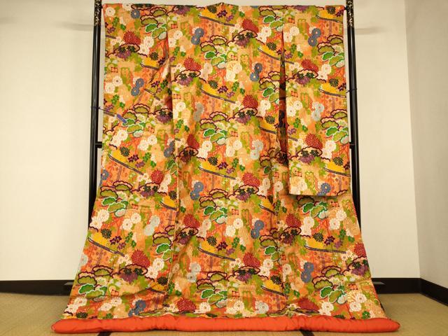 平和屋本店●色打掛　和装　婚礼　結婚式　花嫁　神社挙式　唐織　御所車草花文　金糸　逸品　AABJ2794fw