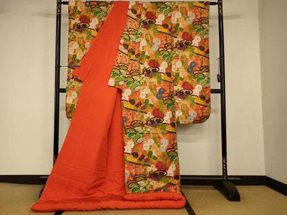 平和屋本店●色打掛　和装　婚礼　結婚式　花嫁　神社挙式　唐織　御所車草花文　金糸　逸品　AABJ2794fw