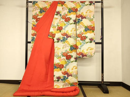 平和屋本店●色打掛　和装　婚礼　結婚式　花嫁　神社挙式　唐織　草花扇子文　金銀糸　逸品　AABJ2796fw