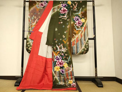 平和屋本店●お引きずり・お引き摺り・引き振袖　和装　結婚式　舞妓　芸妓　芸者　衣装　花鳥霞文　暈し染め　金銀彩　逸品　AABJ2803fw