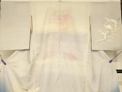 平和屋本店●夏物 お引きずり・お引き摺り 訪問着 和装 舞台 舞妓 芸妓 芸者 衣装 手描き 刺繍 飛鶴立波文 絽 銀糸 銀彩 逸品 AABJ2805fw