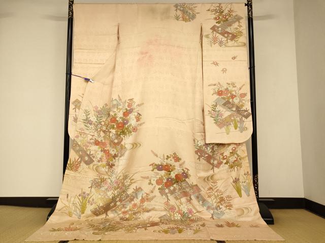 平和屋本店●お引きずり・お引き摺り・引き振袖　和装　結婚式　舞妓　芸妓　芸者　衣装　駒刺繍　草花流水文　金彩　逸品　AABJ2807fw