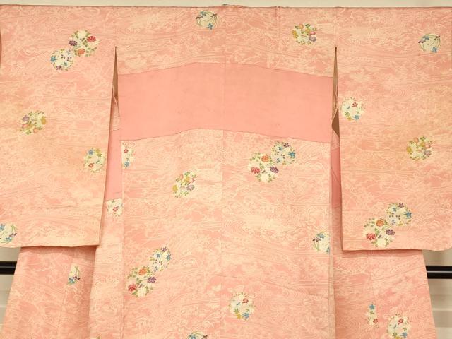 平和屋本店●お引きずり・お引き摺り・引き小紋　和装　結婚式　舞妓　芸妓　芸者　衣装　草花丸文　逸品　AABJ2809fw
