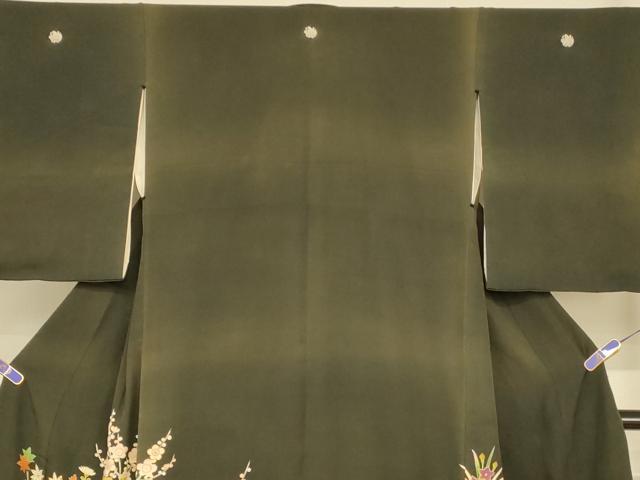 平和屋本店●お引きずり・お引き摺り　黒留袖　和装　舞台　舞妓　芸妓　芸者　衣装　手描き　駒刺繍　童子花車文　金彩　逸品　AABJ2810fw