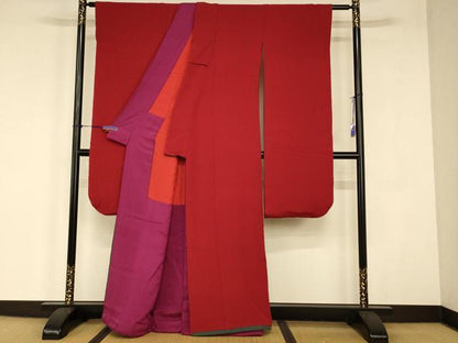 平和屋本店●ファッションデザイナー 花井幸子　振袖　朱・緋色　正絹　逸品　AABJ2814fw