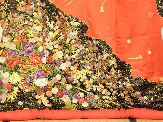 平和屋本店●中国三大刺繍 相良刺繍 色打掛 和装 婚礼 結婚式 花嫁 神社挙式 駒刺繍 花車松竹梅文 金彩 金通し地 逸品 AABJ2829fw