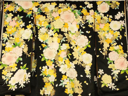 平和屋本店●色打掛　和装　婚礼　結婚式　花嫁　神社挙式　枝垂れ桜流水文　黒地　金銀彩　逸品　AABJ2836fw