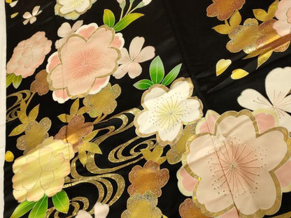 平和屋本店●色打掛　和装　婚礼　結婚式　花嫁　神社挙式　枝垂れ桜流水文　黒地　金銀彩　逸品　AABJ2836fw