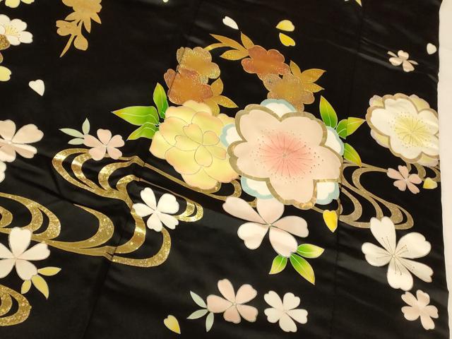 平和屋本店●色打掛　和装　婚礼　結婚式　花嫁　神社挙式　枝垂れ桜流水文　黒地　金銀彩　逸品　AABJ2836fw