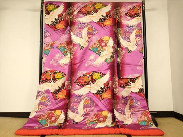 平和屋本店●色打掛　和装　婚礼　結婚式　花嫁　神社挙式　総刺繍　扇子飛鶴花唐草文　暈し染め　金糸　AABJ2840fw
