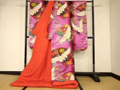 平和屋本店●色打掛　和装　婚礼　結婚式　花嫁　神社挙式　総刺繍　扇子飛鶴花唐草文　暈し染め　金糸　AABJ2840fw