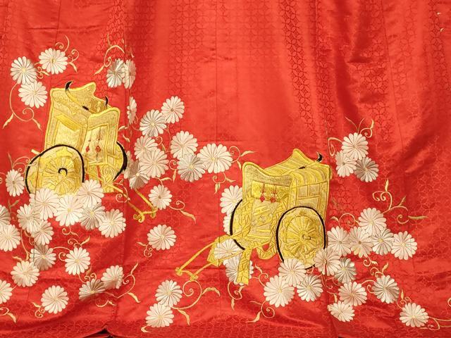 平和屋本店●お引きずり・お引き摺り・引き振袖　和装　結婚式　舞妓　芸妓　芸者　衣装　総刺繍　御所車草花文　金銀糸　逸品　AABJ2844fw