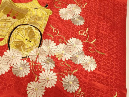 平和屋本店●お引きずり・お引き摺り・引き振袖　和装　結婚式　舞妓　芸妓　芸者　衣装　総刺繍　御所車草花文　金銀糸　逸品　AABJ2844fw