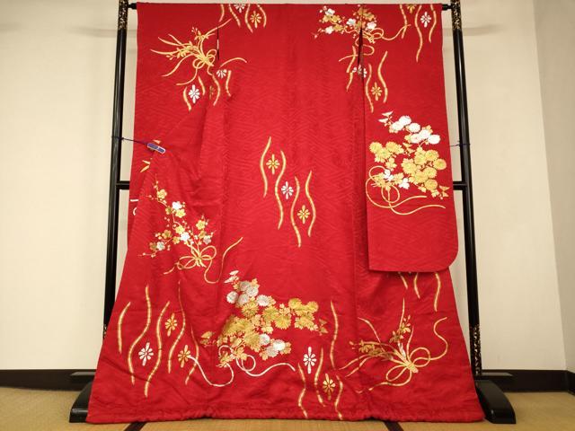 平和屋本店●お引きずり・お引き摺り・引き振袖　和装　結婚式　舞妓　芸妓　芸者　衣装　駒刺繍　立涌草花文　金銀彩　逸品　AABJ2846fw