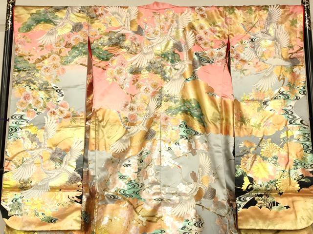 平和屋本店●色打掛　和装　婚礼　結婚式　花嫁　神社挙式　手描き　飛鶴松梅文　暈し染め　金銀彩　逸品　AABJ2849fw