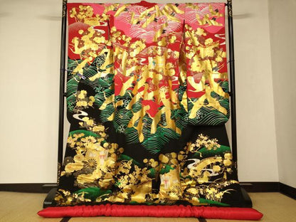 平和屋本店●本手描友禅作家　秋山章　色打掛　和装　婚礼　結婚式　花嫁　神社挙式　飛鶴御所車文　金銀彩　逸品　AABJ2852fw