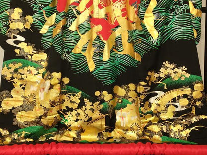 平和屋本店●本手描友禅作家　秋山章　色打掛　和装　婚礼　結婚式　花嫁　神社挙式　飛鶴御所車文　金銀彩　逸品　AABJ2852fw