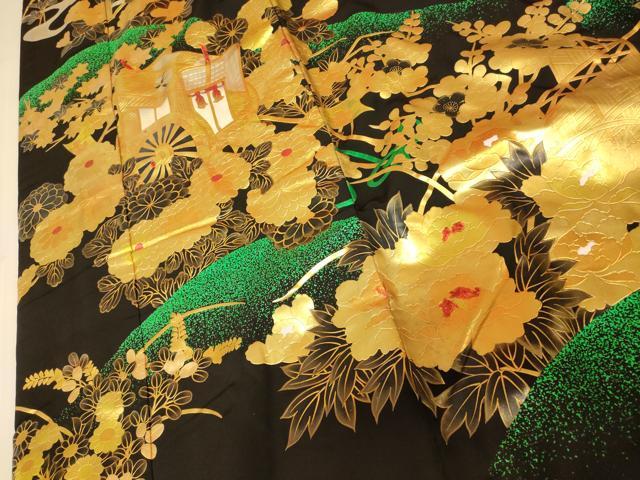 平和屋本店●本手描友禅作家　秋山章　色打掛　和装　婚礼　結婚式　花嫁　神社挙式　飛鶴御所車文　金銀彩　逸品　AABJ2852fw