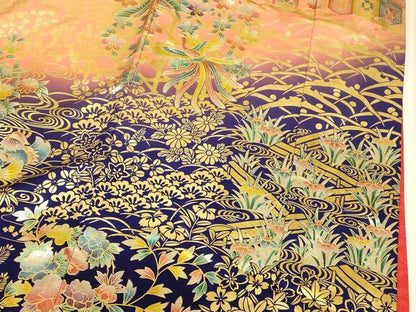 平和屋本店●お引きずり・お引き摺り・引き振袖　和装　結婚式　舞妓　芸妓　芸者　衣装　鳳凰花車文　暈し染め　金銀彩　逸品　AABJ2855fw