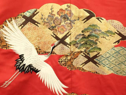 平和屋本店●色打掛　和装　婚礼　結婚式　花嫁　神社挙式　手描き　刺繍　飛鶴天井梅松文　金彩　銀糸　逸品　AABJ2858fw