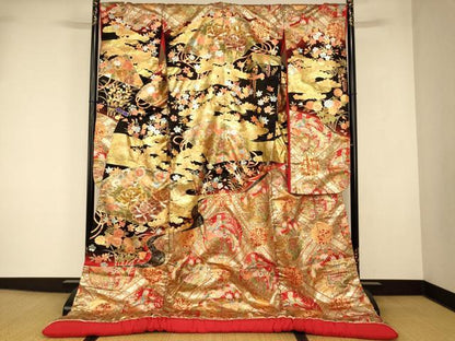 平和屋本店●色打掛　和装　婚礼　結婚式　花嫁　神社挙式　花鳥天井扇子文　暈し染め　金銀彩　逸品　AABJ2859fw