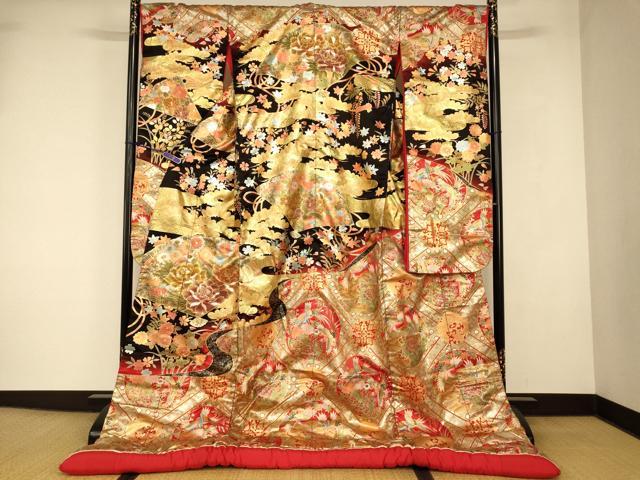 平和屋本店●色打掛　和装　婚礼　結婚式　花嫁　神社挙式　花鳥天井扇子文　暈し染め　金銀彩　逸品　AABJ2859fw