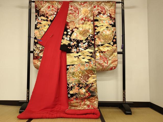 平和屋本店●色打掛　和装　婚礼　結婚式　花嫁　神社挙式　花鳥天井扇子文　暈し染め　金銀彩　逸品　AABJ2859fw