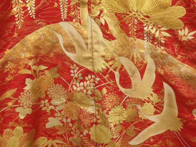 平和屋本店●色打掛　和装　婚礼　結婚式　花嫁　神社挙式　飛鶴松竹梅文　暈し染め　金銀彩　逸品　AABJ2866fw
