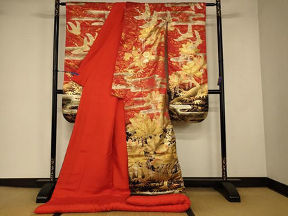平和屋本店●色打掛　和装　婚礼　結婚式　花嫁　神社挙式　飛鶴松竹梅文　暈し染め　金銀彩　逸品　AABJ2866fw