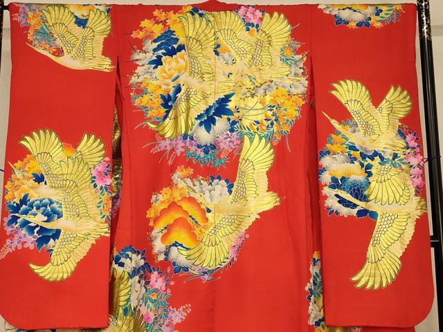 平和屋本店●本手描友禅作家　秋山章　色打掛　和装　婚礼　結婚式　花嫁　神社挙式　飛鶴梅松丸文　金彩　逸品　AABJ2868fw