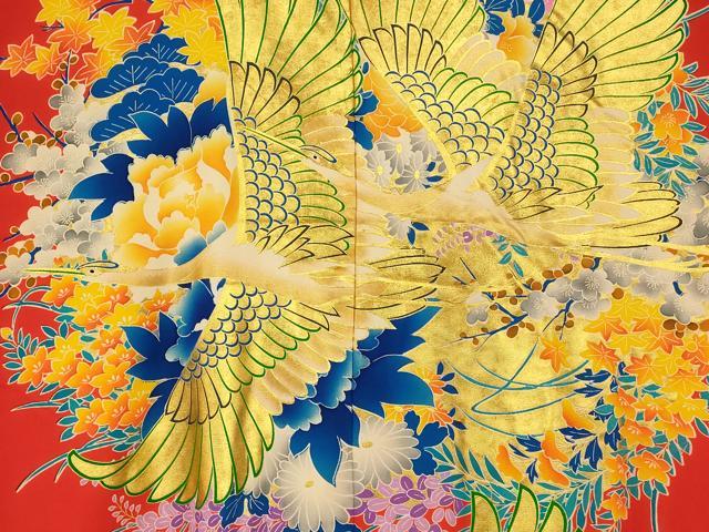 平和屋本店●本手描友禅作家　秋山章　色打掛　和装　婚礼　結婚式　花嫁　神社挙式　飛鶴梅松丸文　金彩　逸品　AABJ2868fw